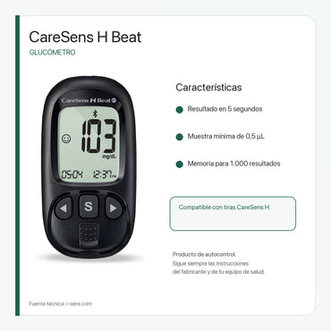 Glucómetro CareSens H Beat con Pantalla Clara y Eyector de Tira