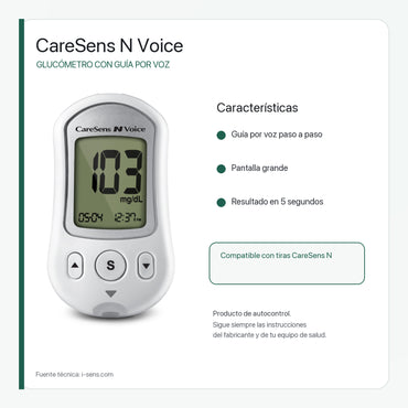 Glucómetro CareSens N Voice con Guía por Voz y Pantalla Grande