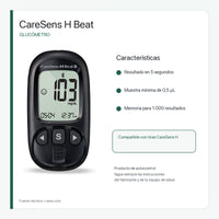 Glucómetro CareSens H Beat con Pantalla Clara y Eyector de Tira