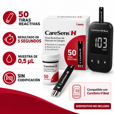 Tiras Reactivas CareSens H para Glucómetro H Beat – 50 Unidades