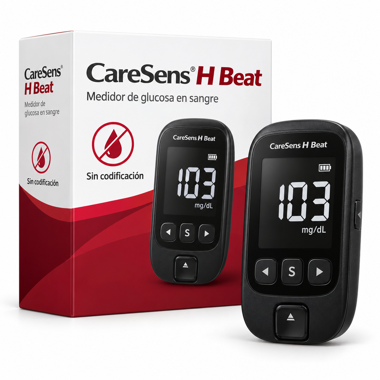Glucómetro CareSens H Beat con Pantalla Clara y Eyector de Tira
