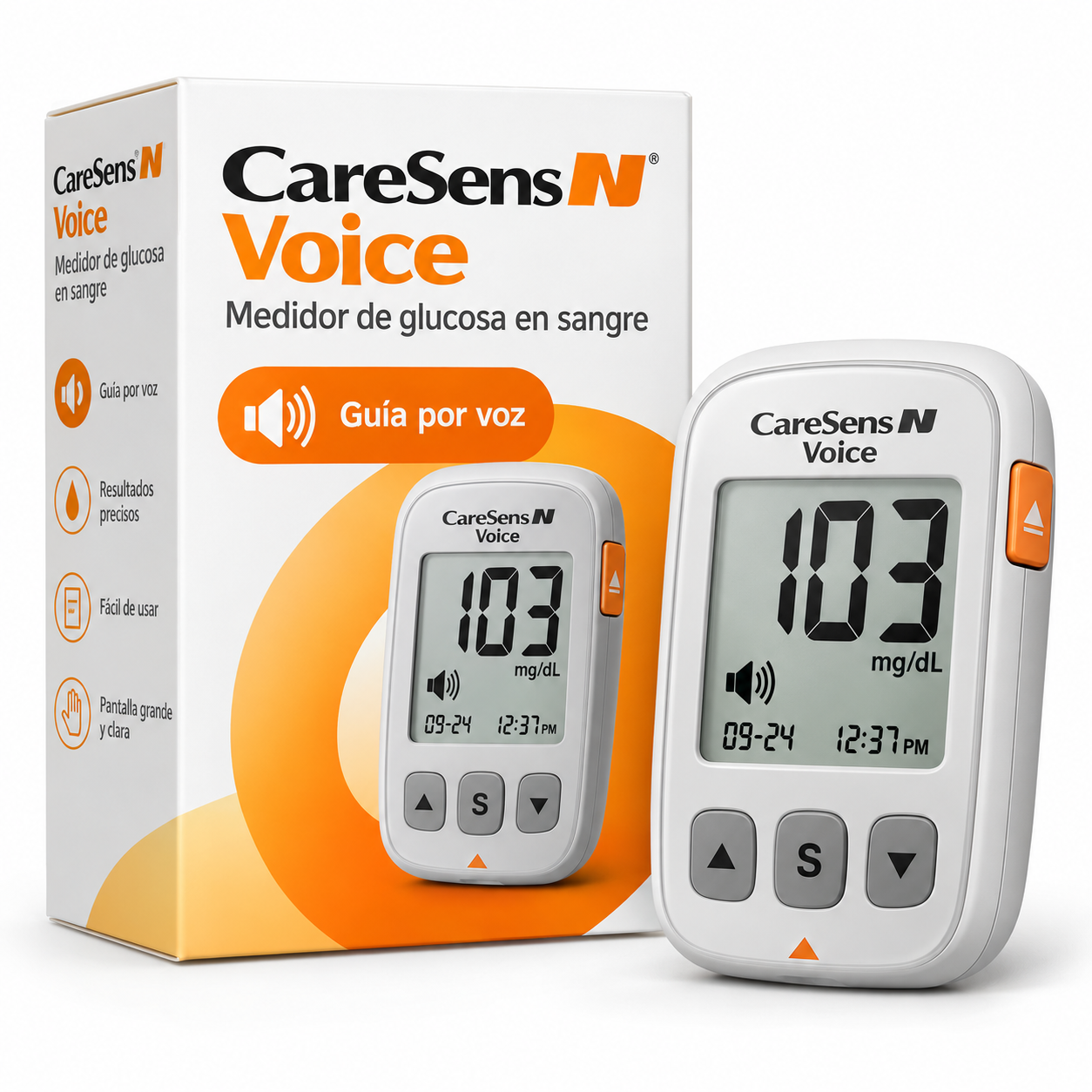 Glucómetro CareSens N Voice con Guía por Voz y Pantalla Grande