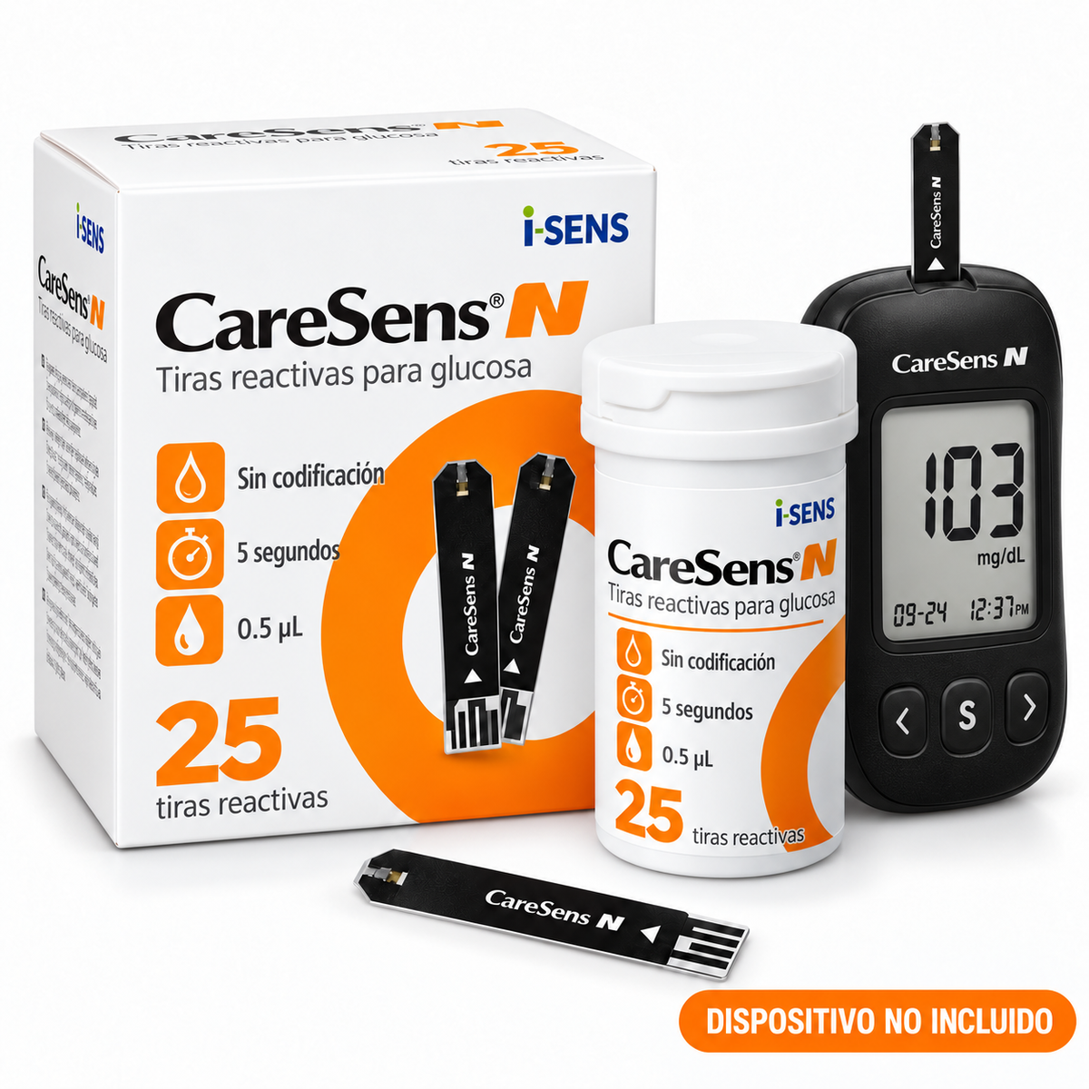 Tiras Reactivas CareSens N para Medición de Glucosa – 100 Unidades
